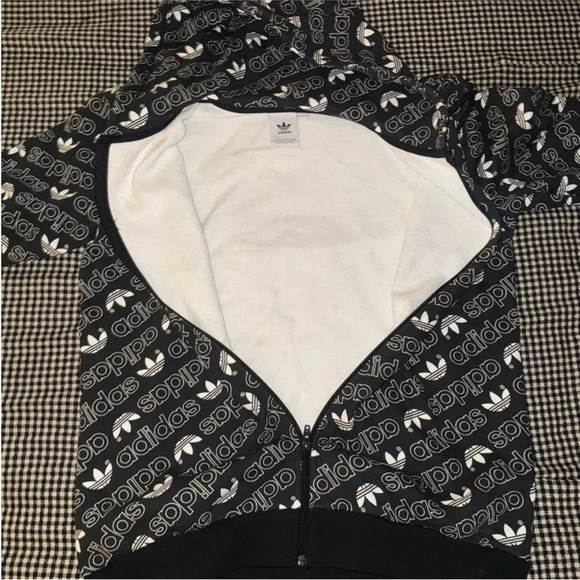 Adidas Black And White AOP Zip-Up Limited Edition Y2K Streetwear Hoodie - Picture 5 of 6